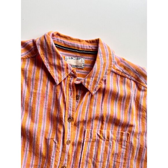 PILCRO Oxford Tunic Orange Pink Striped Cotton Linen Button Down Shirt, Size XS - Picture 13 of 16